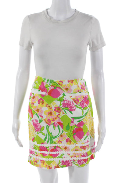 Lilly Pulitzer Women A-Line Mini Skort Floral Green Cotton Size 6