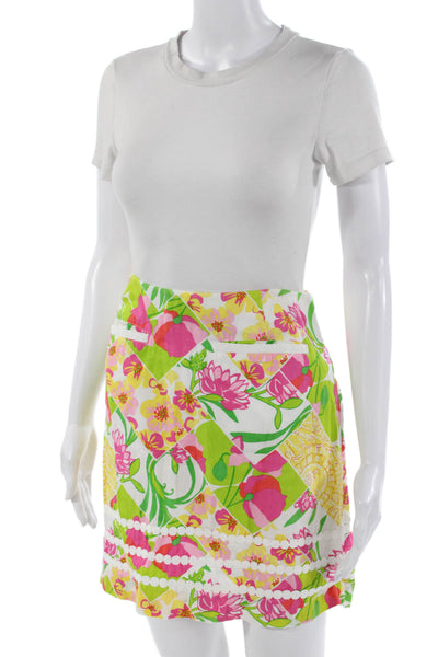 Lilly Pulitzer Women A-Line Mini Skort Floral Green Cotton Size 6