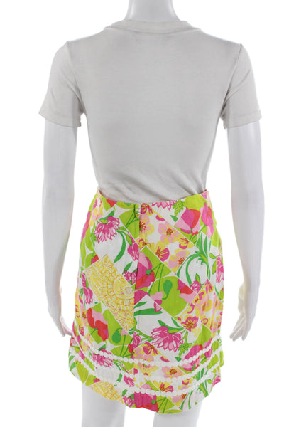 Lilly Pulitzer Women A-Line Mini Skort Floral Green Cotton Size 6