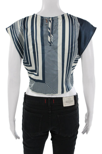 Misa Women Cropped Sleeveless Geometric Crewneck Blouse Dark Blue Size S