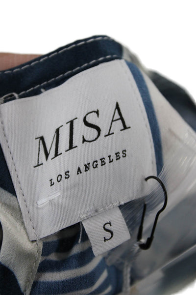 Misa Women Cropped Sleeveless Geometric Crewneck Blouse Dark Blue Size S