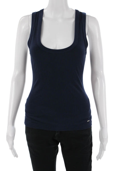 Simkhai Women Basic Dark Blue Round Neck Solid Tank Rayon Spandex Size XS