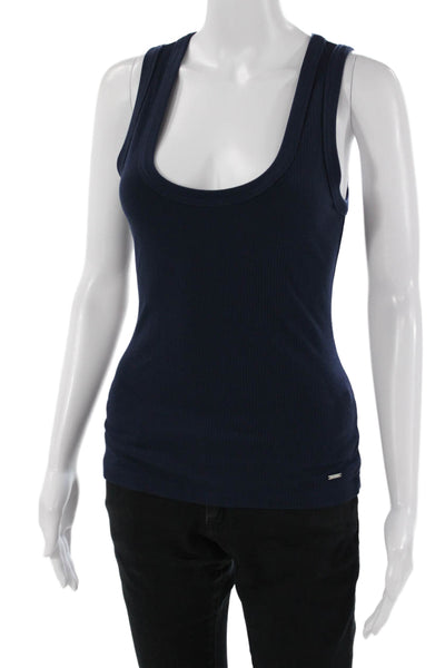 Simkhai Women Basic Dark Blue Round Neck Solid Tank Rayon Spandex Size XS