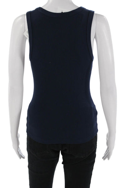 Simkhai Women Basic Dark Blue Round Neck Solid Tank Rayon Spandex Size XS