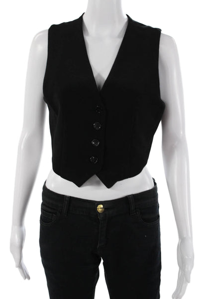 Enza Costa Women Black V-Neck Button Vest Sleeveless Polyester Blend Size 2
