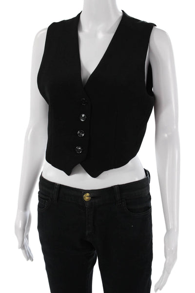 Enza Costa Women Black V-Neck Button Vest Sleeveless Polyester Blend Size 2