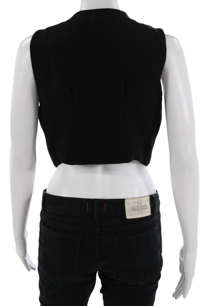 Enza Costa Women Black V-Neck Button Vest Sleeveless Polyester Blend Size 2