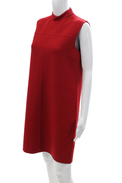Michael Kors Collection Women Shift Dress Red Wool Sleeveless Mock Neck Size 4