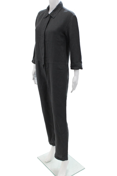 James Perse Womens Dark Gray Collared 3/4 Sleeve Jumpsuit Viscose Linen Size 1