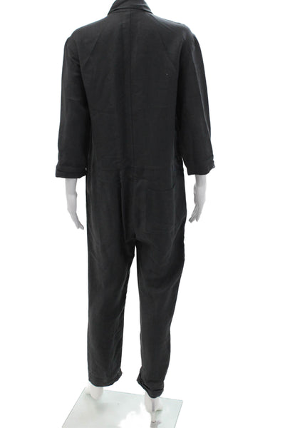 James Perse Womens Dark Gray Collared 3/4 Sleeve Jumpsuit Viscose Linen Size 1
