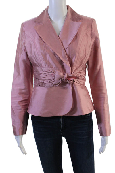ABS Women Designer Pink Collared Tie Waist Silk Cotton Blazer Long Sleeve Size 2
