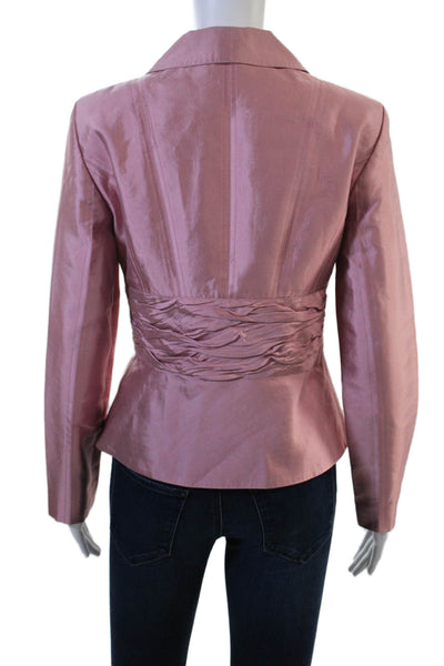 ABS Women Designer Pink Collared Tie Waist Silk Cotton Blazer Long Sleeve Size 2