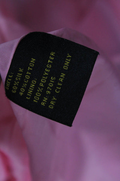 ABS Women Designer Pink Collared Tie Waist Silk Cotton Blazer Long Sleeve Size 2