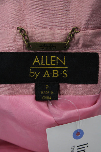 ABS Women Designer Pink Collared Tie Waist Silk Cotton Blazer Long Sleeve Size 2