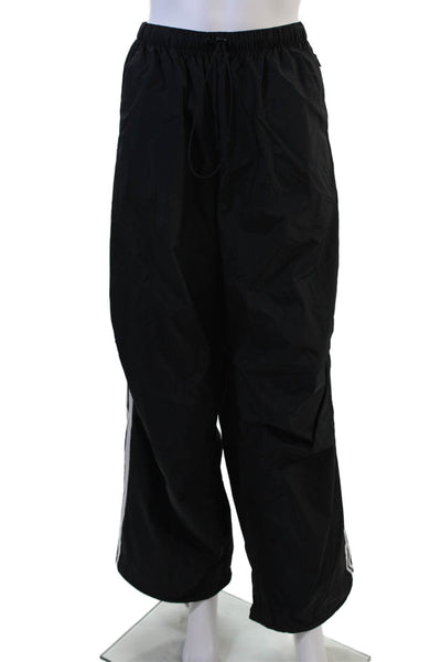 Adidas Unisex Windbreaker Pants Black Drawstring Striped 100% Polyamide Size L