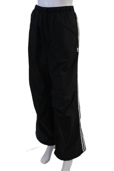Adidas Unisex Windbreaker Pants Black Drawstring Striped 100% Polyamide Size L