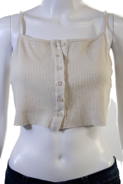 TWENTY MONTREAL Women Cropped Tank Button-Up Beige Square Neck Size M