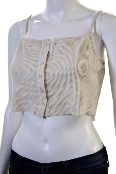 TWENTY MONTREAL Women Cropped Tank Button-Up Beige Square Neck Size M