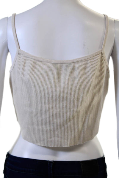 TWENTY MONTREAL Women Cropped Tank Button-Up Beige Square Neck Size M