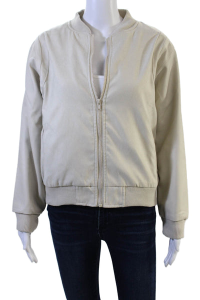 Ring Of Fire Unisex Beige Bomber Jacket Zip Polyester Size L