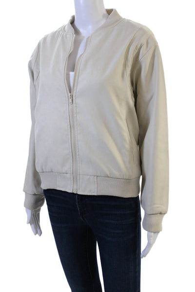 Ring Of Fire Unisex Beige Bomber Jacket Zip Polyester Size L