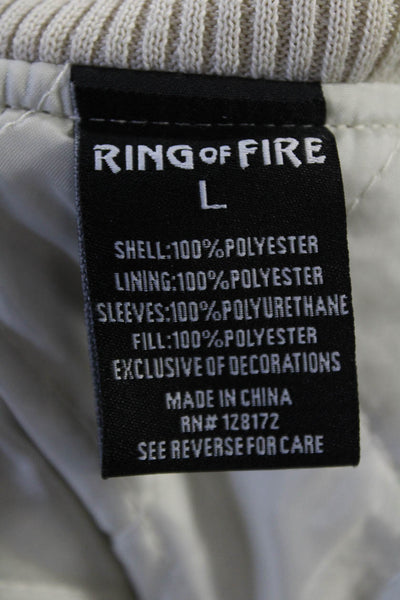 Ring Of Fire Unisex Beige Bomber Jacket Zip Polyester Size L