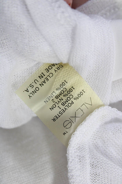 Alexis Women Bohemian V-Neck White Linen Blend Blouse Short Sleeve Size S