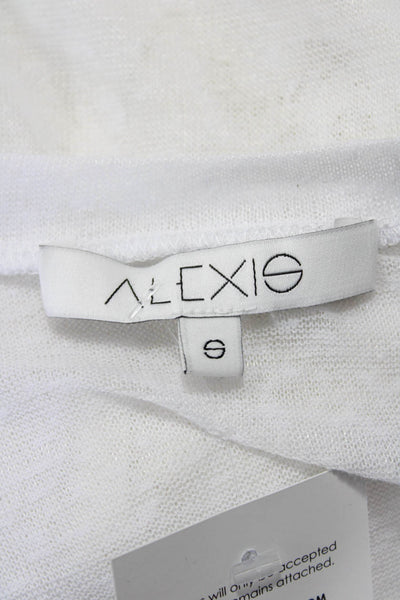 Alexis Women Bohemian V-Neck White Linen Blend Blouse Short Sleeve Size S