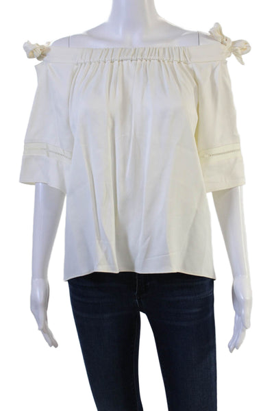 Alexis Women White Bohemian Viscose Tie Blouse Short Sleeve Size M