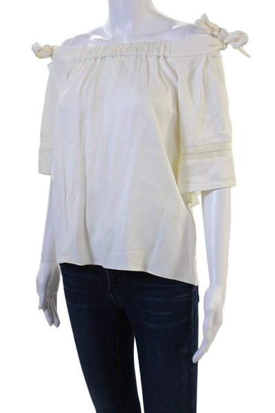 Alexis Women White Bohemian Viscose Tie Blouse Short Sleeve Size M