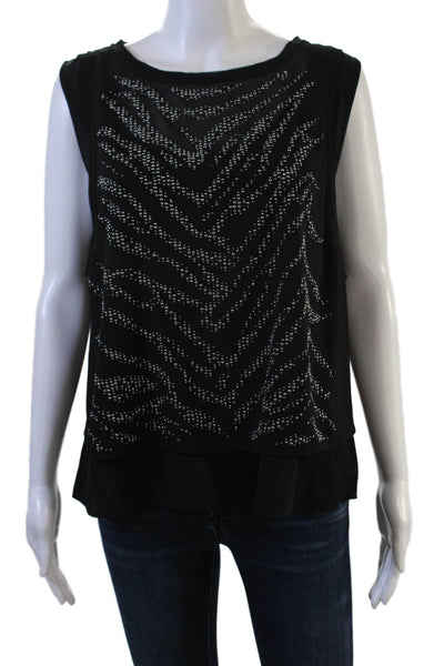 Rebecca Taylor Women Sleeveless Silk Round Neck Zip Blouse Black Size 12