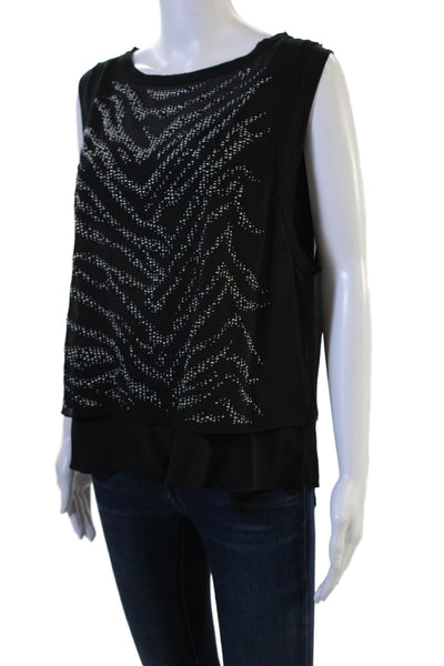 Rebecca Taylor Women Sleeveless Silk Round Neck Zip Blouse Black Size 12