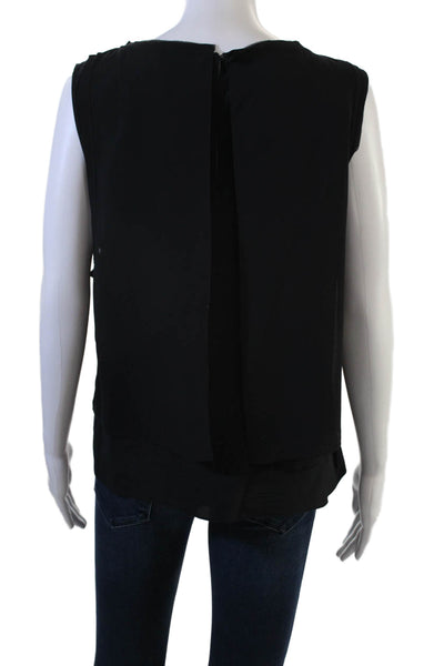 Rebecca Taylor Women Sleeveless Silk Round Neck Zip Blouse Black Size 12