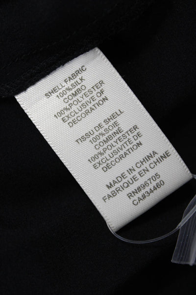Rebecca Taylor Women Sleeveless Silk Round Neck Zip Blouse Black Size 12