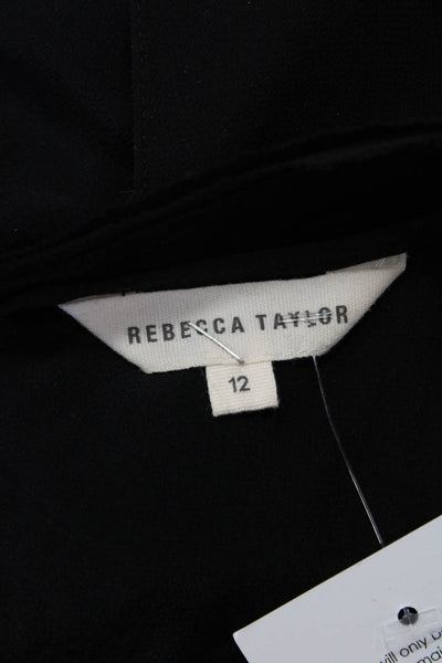 Rebecca Taylor Women Sleeveless Silk Round Neck Zip Blouse Black Size 12
