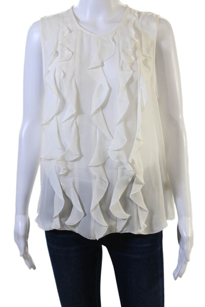 L Agence Women Silk Sleeveless Round Neck White Blouse Button Front Size L