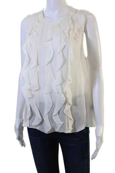 L Agence Women Silk Sleeveless Round Neck White Blouse Button Front Size L