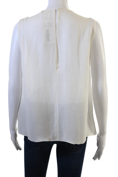 L Agence Women Silk Sleeveless Round Neck White Blouse Button Front Size L