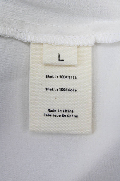 L Agence Women Silk Sleeveless Round Neck White Blouse Button Front Size L