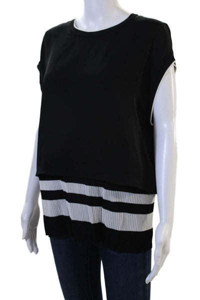 Vince Womens Black Silk Striped Sleeveless Tunic Blouse Crew Neck Size M