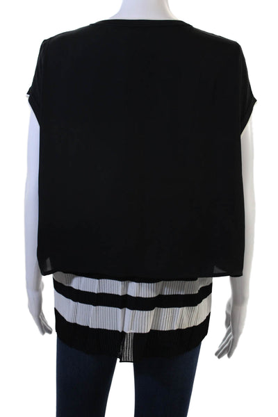 Vince Womens Black Silk Striped Sleeveless Tunic Blouse Crew Neck Size M