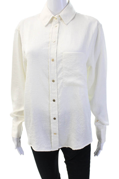 Zara Women Basic Button-Up White Long Sleeve Collared Polyester Size XS