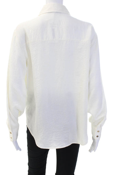 Zara Women Basic Button-Up White Long Sleeve Collared Polyester Size XS