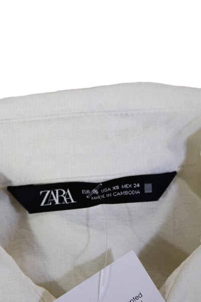 Zara Women Basic Button-Up White Long Sleeve Collared Polyester Size XS