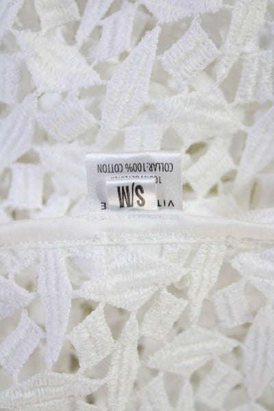 Vita Grace Women Kaftan Maxi Dress White Floral V-Neck Cotton Size M