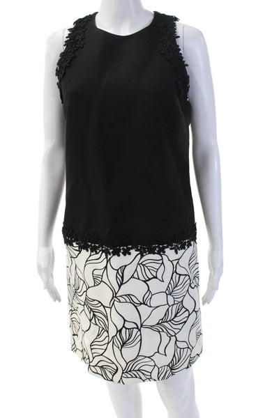 Giambattista Valli Women Black Floral Shift Dress Sleeveless Round Neck Size S