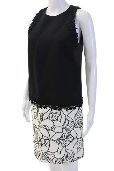 Giambattista Valli Women Black Floral Shift Dress Sleeveless Round Neck Size S