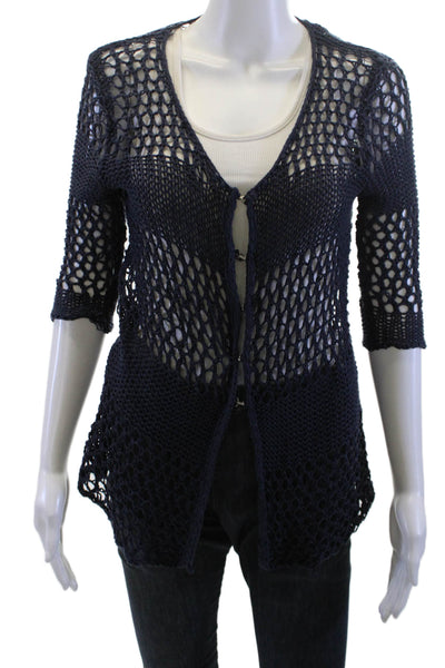 Sugar Lips Unisex Cardigan Sweater Dark Blue V-Neck 3/4 Sleeve Acrylic Size M