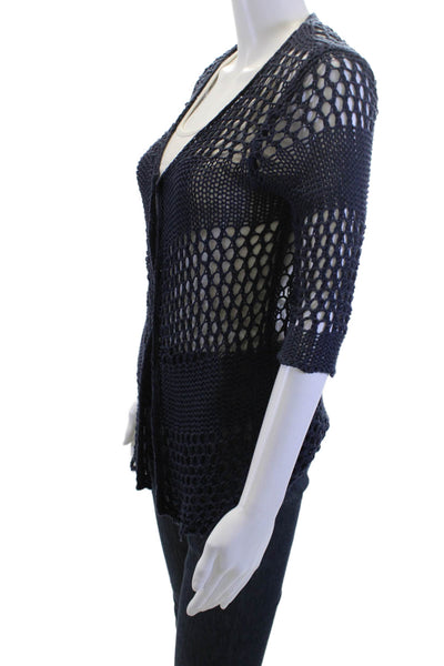 Sugar Lips Unisex Cardigan Sweater Dark Blue V-Neck 3/4 Sleeve Acrylic Size M