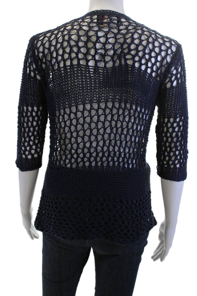 Sugar Lips Unisex Cardigan Sweater Dark Blue V-Neck 3/4 Sleeve Acrylic Size M